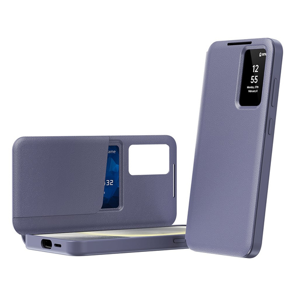 Etui z klapką do Samsung Galaxy A55 5G – fioletowe, Smart View Wallet z kieszenią na kartę