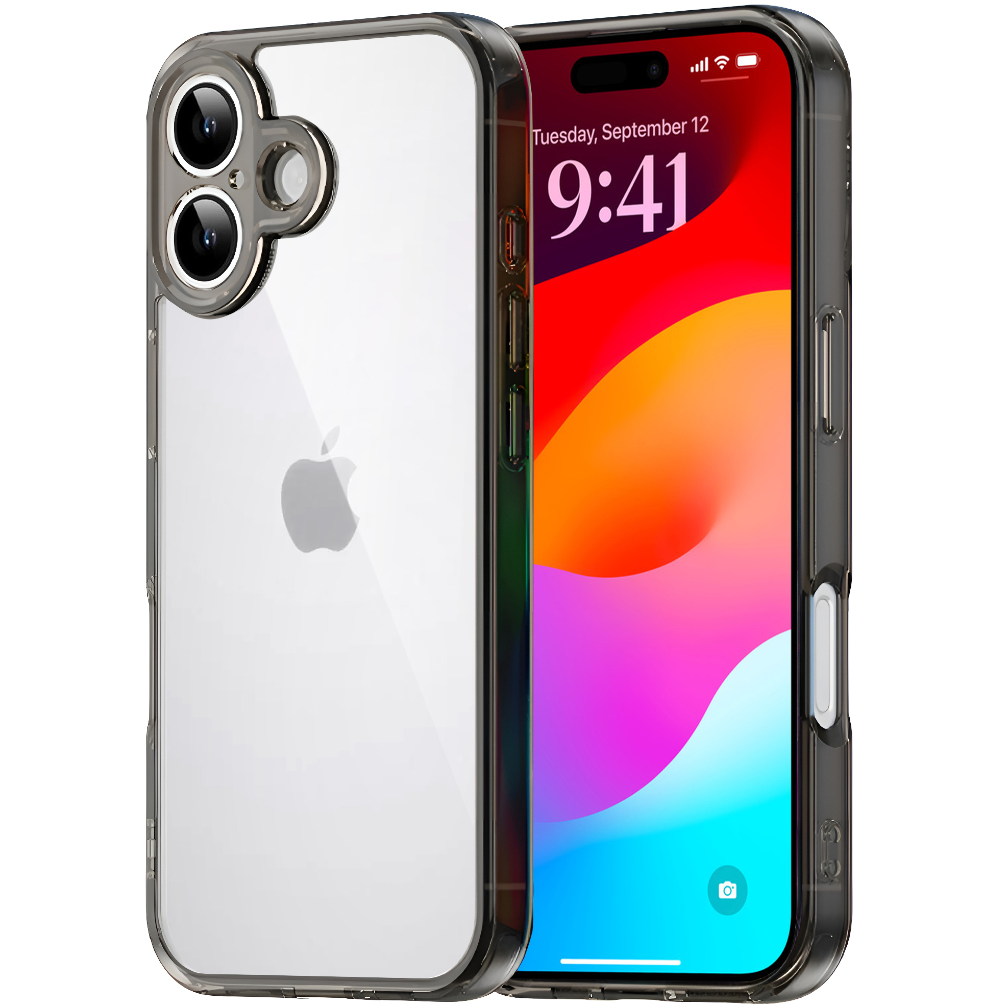 Etui do iPhone 17, z ochroną aparatu, przezroczyste z czarną ramką