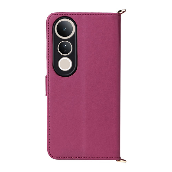 Etui portfelowe z paskiem na ramię do Vivo V50 Lite 5G – Różowe