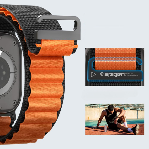 Pasek Spigen WBF1 Band do Apple Watch 1/2/3/4/5/6/7/8/9/10/11/SE/Ultra 1/2/3 42/44/45/46/49mm – Czarny / Pomarańczowy