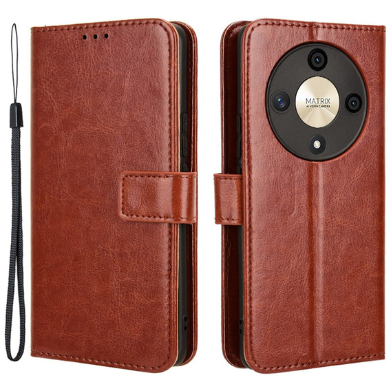 Etui z klapką do Honor Magic 6 Lite 5G, Crazy Horse Wallet, brązowe