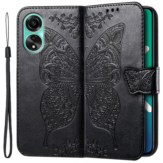 Etui z klapką do Oppo A58 4G, Butterfly, czarne