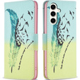 Etui z klapką do Samsung Galaxy S23 FE, Wallet, Feather niebieskie / żółte