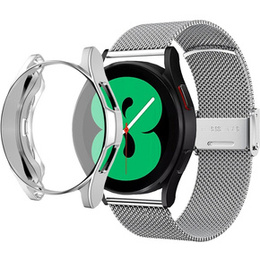 Bransoleta Milanese + Etui z osłoną na ekran do Samsung Galaxy Watch 4 40mm, Srebrny