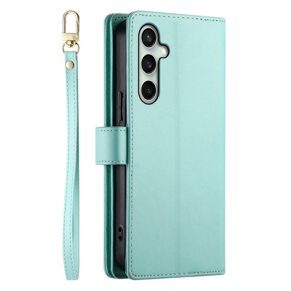 Etui z klapką do Samsung Galaxy S24 FE, Wallet Zipper Pocket, zielone