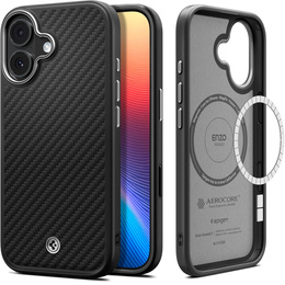 Etui Spigen do iPhone 17, Enzo Aramid MagSafe, carbon czarne / srebrne