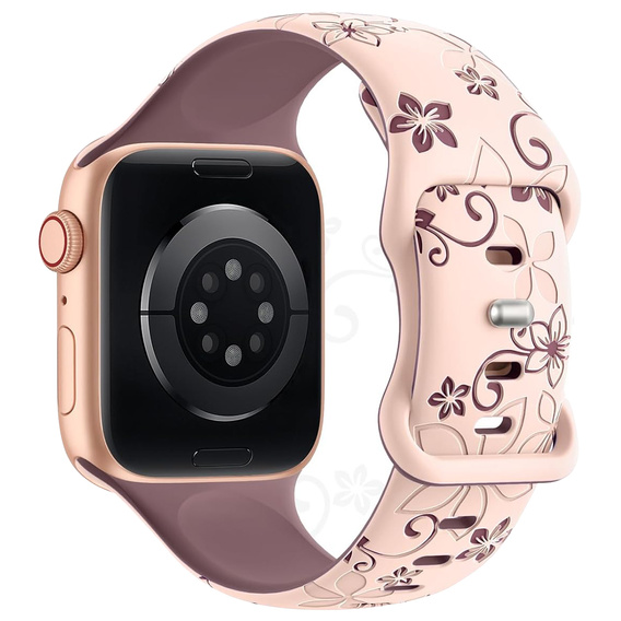 3x Pasek Silikonowy do Apple Watch 1/2/3/4/5/6/7/8/9/10/11/SE Ultra 1/2/3 42/44/45/46/49mm kwiatki beżowy/różowy/czarny