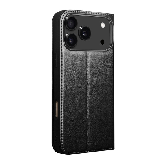 Etui ze skóry z klapką do iPhone 17 Pro, QIALINO Genuine Cow Leather – czarne