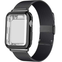 Bransoleta Milanese + Etui z osłoną na ekran do Apple Watch 1/2/3/4/5/6/SE 42/44MM, Czarny