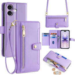 Etui z klapką do iPhone 17, Wallet Zipper Pocket, fioletowe