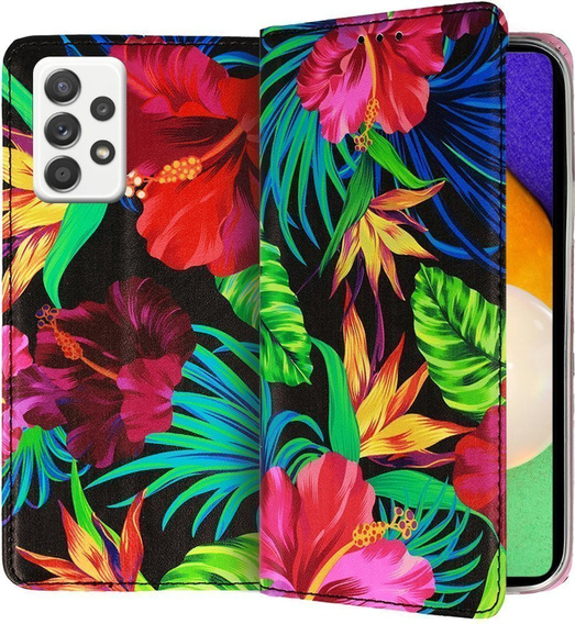 Etui Wallet do Samsung Galaxy A72 5G / A72 LTE, Flowers and Leaves