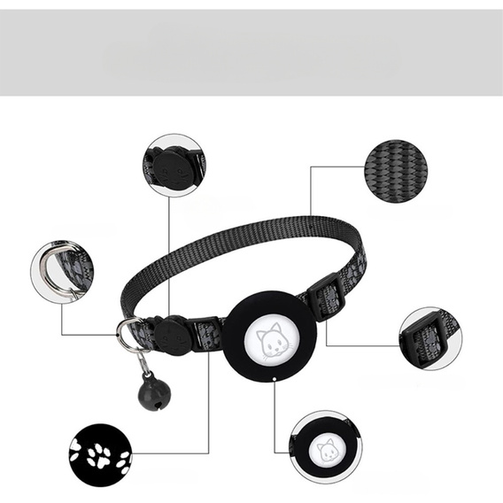 Etui Obroża nylonowa z dzwoneczkiem do Apple AirTag 2 / 1, Czarna