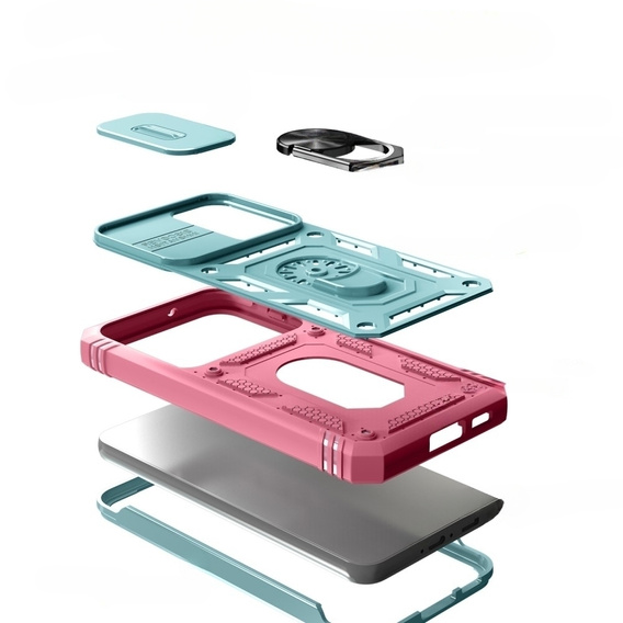 Etui pancerne do Samsung Galaxy S23, CamShield Slide, zielone / różowe