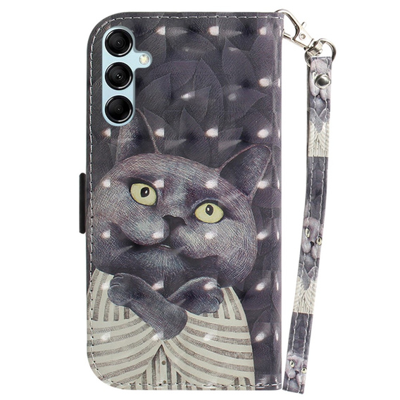 Etui z klapką do Samsung Galaxy A15, Wallet, Kot, szare + szkło 9H