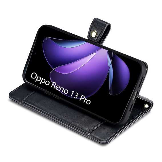 Etui z klapką do Oppo Reno 13 Pro, Wallet Zipper Pocket, czarne