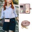 Etui z klapką do Samsung Galaxy A55 5G, Rhombus Crossbody Leather, różowe rose gold