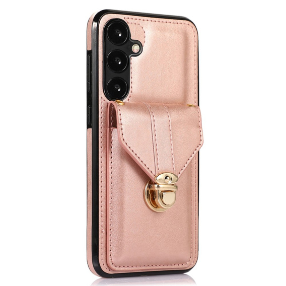 Etui do Samsung Galaxy A25 5G, Card Holder, z paskiem na ramię, różowe rose gold