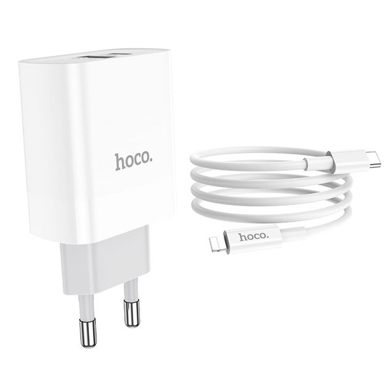 HOCO C80A Ładowarka Sieciowa PD 20W QC3.0 + Kabel USB-C - Lightning 1m, White