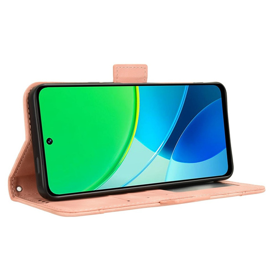 Etui z klapką do Vivo Y19s, Card Slot, różowe