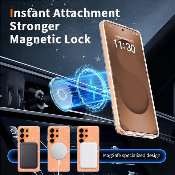 Etui do Samsung Galaxy S26 Ultra, do MagSafe, brokatowe, przezroczyste