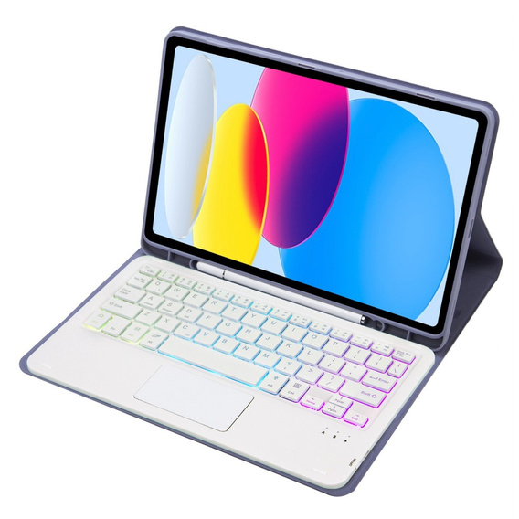 Etui z podświetlaną klawiaturą bluetooth touchpad do iPad 11" 2025 A16 (11 gen.) / iPad 10.9" 2022 (10 gen.), fioletowe