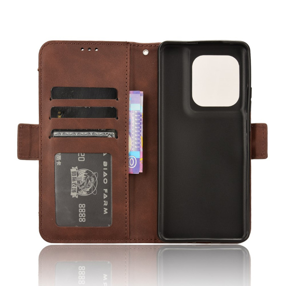 Etui z klapką do Motorola Edge 50 Ultra, Card Slot, brązowe