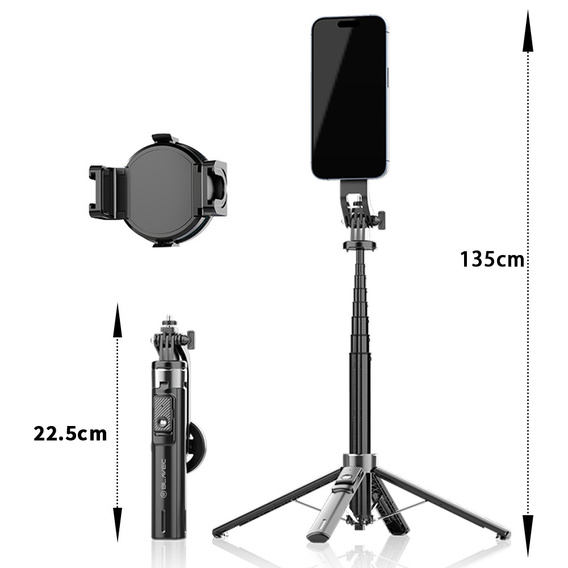 Blavec Selfie Stick Aluminium Fusion P06 Magsafe tripod + pilot + mocowanie 1,34 metra - czarny