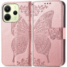Etui z klapką do Xiaomi Redmi Note 14 4G, Butterfly, różowe rose gold