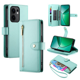 Etui z klapką do Oppo Reno 13F 5G, Wallet Zipper Pocket, miętowe