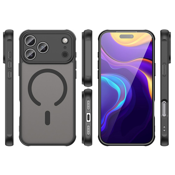 Etui do iPhone 17 Pro Max, do MagSafe, matowe z ochroną aparatów, czarne