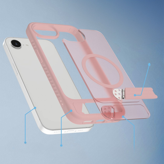 Etui do iPhone 16E, Kickstand Matt Case, do MagSafe, różowe
