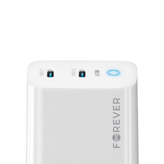 Forever Ładowarka Sieciowa 65W GaN 2x USB-C, biała