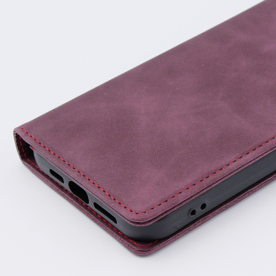 Etui do iPhone 15 Pro, ERBORD Vintage portfel z klapką, czerwone