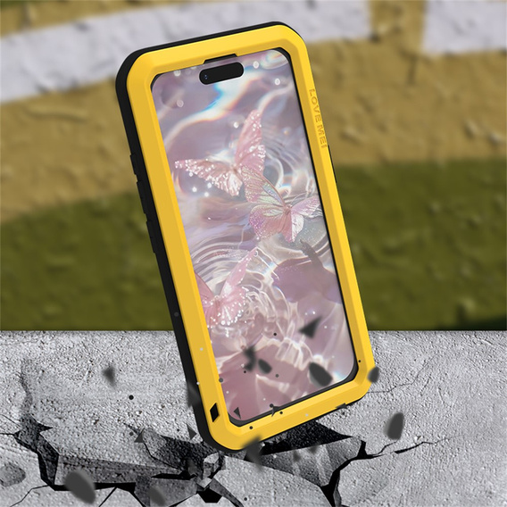 Etui Love Mei do iPhone 17 Pro, pancerne ze szkłem, żółte