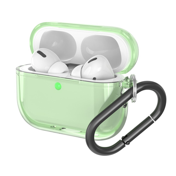 Etui silikonowe do AirPods Pro 3 z karabińczykiem, przezroczyste / zielone