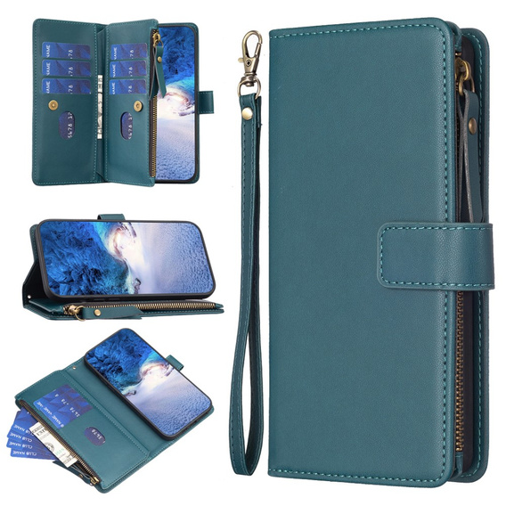 Etui z klapką do Xiaomi Redmi Note 13 Pro 4G / Xiaomi Redmi Note 14S / Xiaomi Poco M6 Pro 4G, Wallet Zipper Pocket, zielone