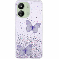 Etui do Xiaomi Redmi 13C / Poco C65, Glitter Butterfly, fioletowe