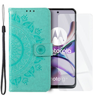 Zestaw Etui z klapką do Motorola Moto G53 5G, portfel Mandala, Zielone + szkło