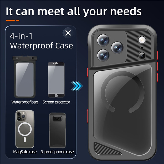 Etui Wodoodporne IP68 do iPhone 17 Pro Max, SHELLBOX GTM MagSafe, czarne