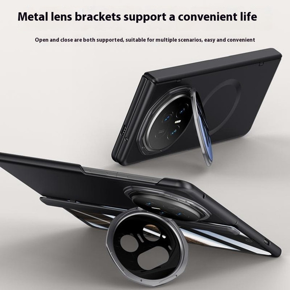 Etui do Honor Magic V5 5G, z podstawką i wbudowanym szkłem, czarne
