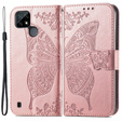 Zestaw Etui z klapką do Realme C21Y / C25Y, Motyl, Różowe rose gold + szkło