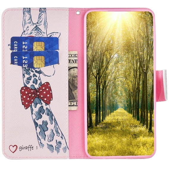 Etui z klapką do Xiaomi Redmi Note 12 4G, Wallet, Giraffe różowe