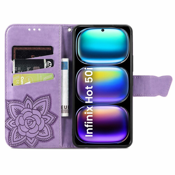 Etui z klapką do Infinix Hot 50i 4G, Butterfly, fioletowe