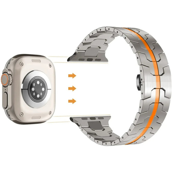 Bransoleta do Apple Watch 1/2/3/4/5/6/7/8/9/10/11/SE Ultra 1/2/3 42/44/45/46/49mm, Tytanowa/Pomarańczowa