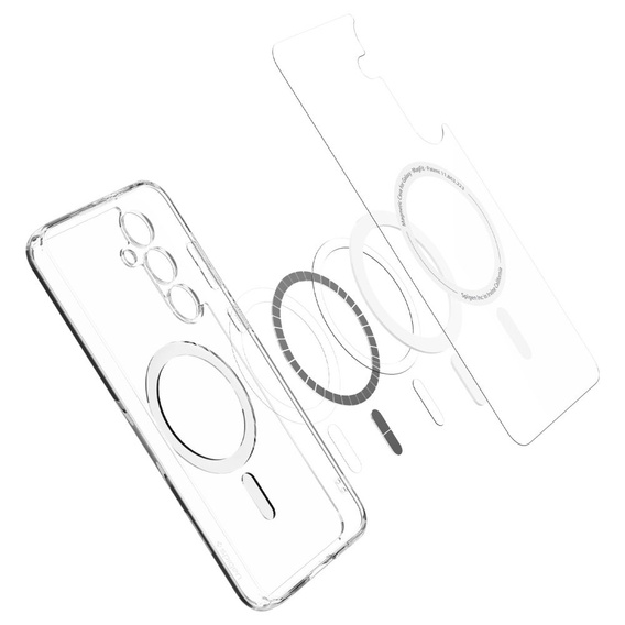Etui z MagSafe Spigen do Samsung Galaxy S24 FE, Ultra Hybrid, przezroczyste / białe + Szkło Hartowane 9H