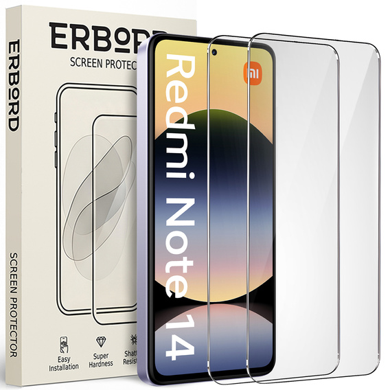 2x Szkło Hartowane do Xiaomi Redmi Note 14 4G, ERBORD 9H Hard Glass, szybka