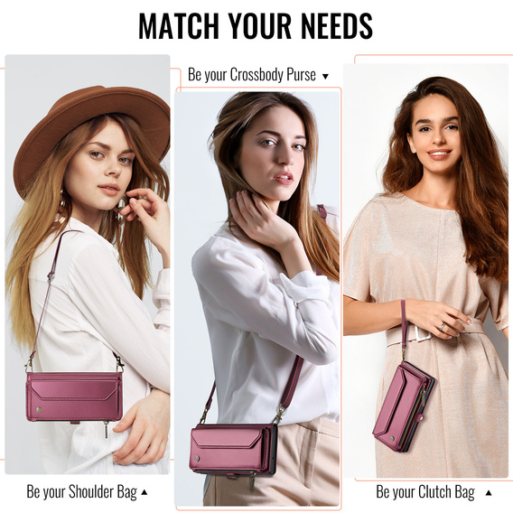 Etui CASEME do Samsung Galaxy S25 FE, RFID Leather Wallet, z paskiem na ramię, czerwone