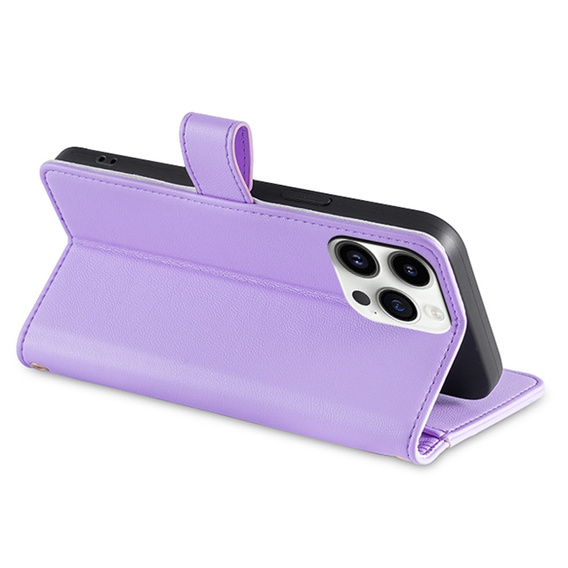 Etui z klapką do iPhone 14 Pro Max, Wallet Zipper Pocket, fioletowe