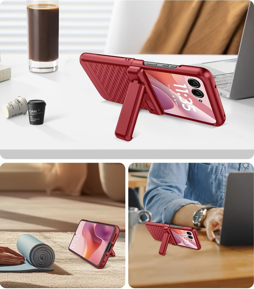 Etui do Motorola Razr 60 Ultra, PC Kickstand Case, ze szkłem, czerwone