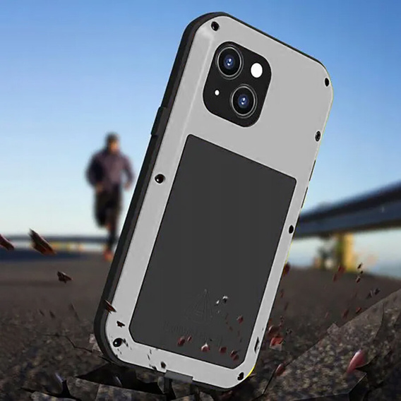 Etui Love Mei do iPhone 13 Mini, pancerne ze szkłem, srebrne